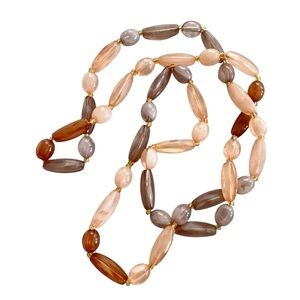 Venetian Style Polished Agate Beaded Necklace in Neutral Tones  38"